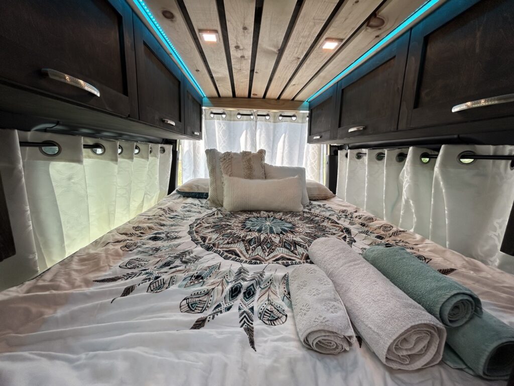 Camper Van Bed with Towels