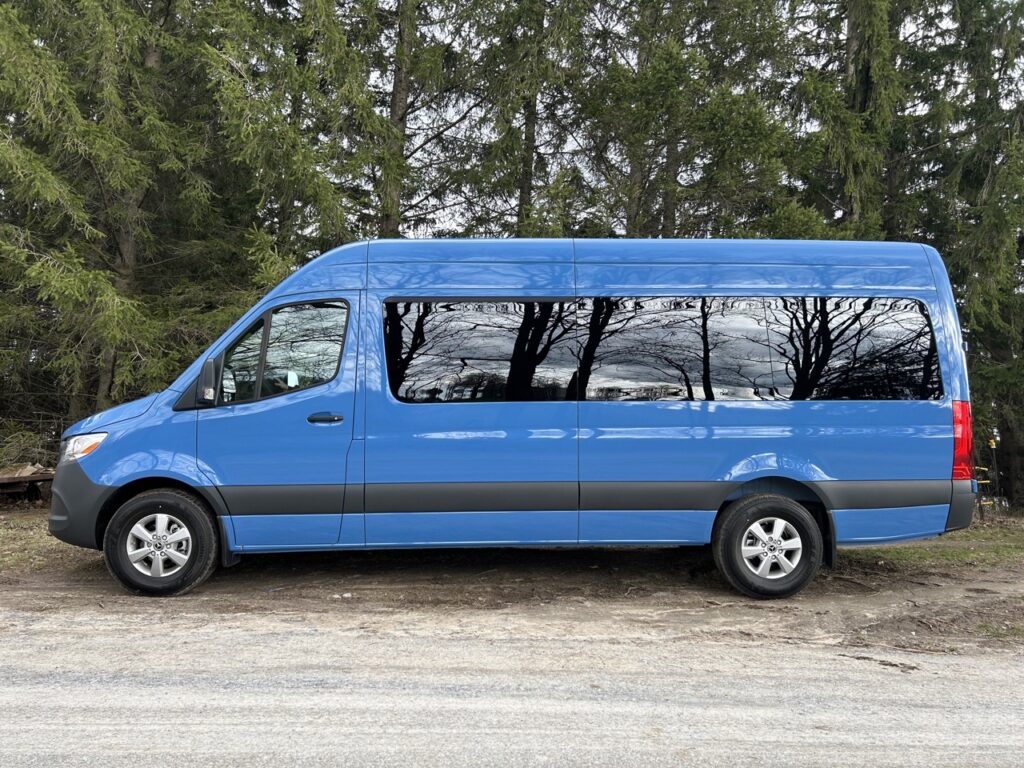 Blue Camper Van Driver Side Outside